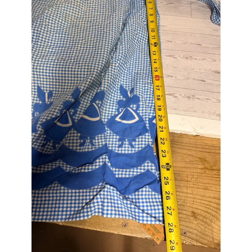Vintage Blue Gingham Half Apron Dutch Girl Sunbonnet Scalloped Print Grannycore